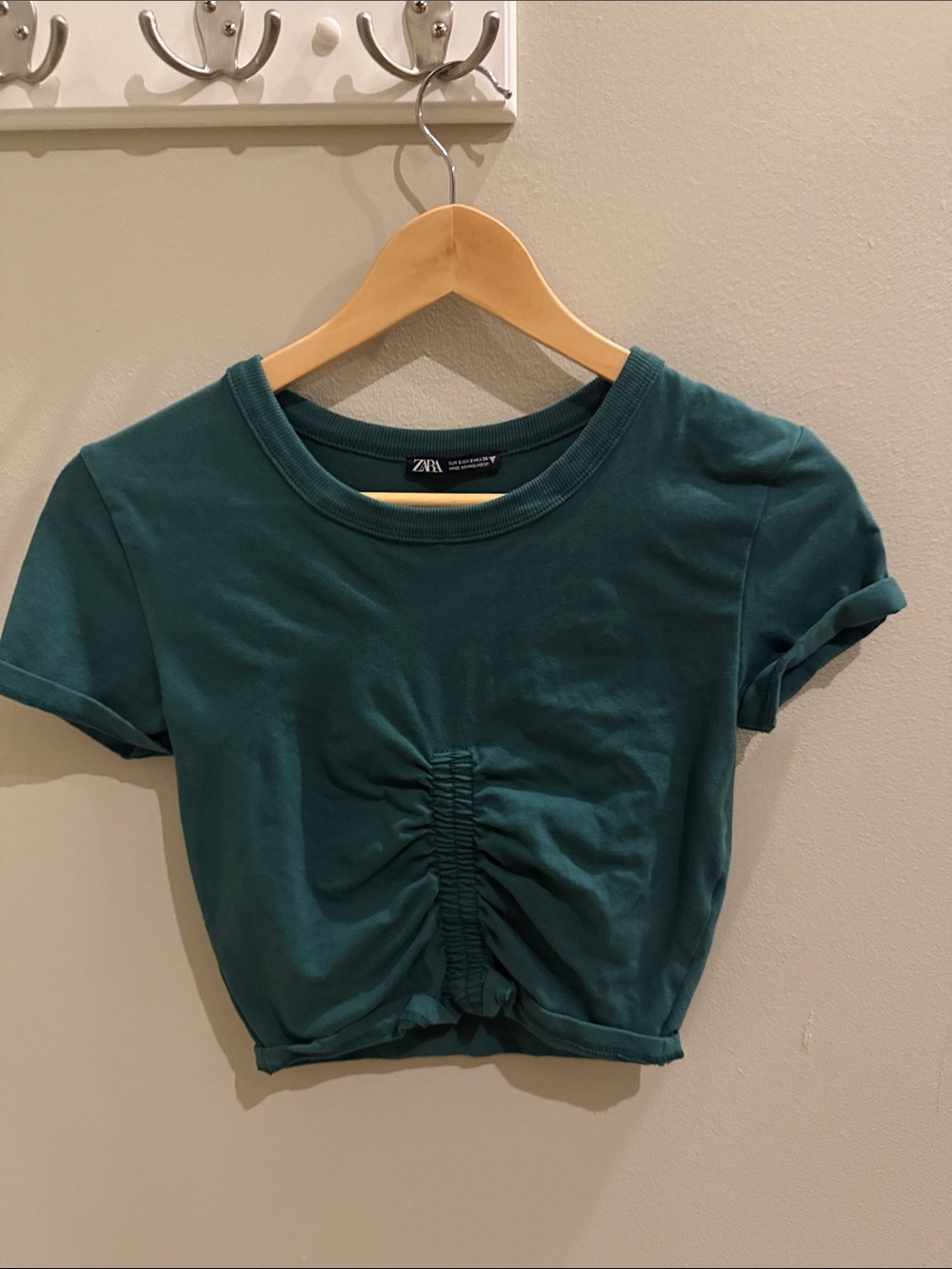 Zara Teal Ruched Center Crop Tee